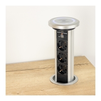 Vestavná, výsuvná zásuvka LIFT BOX USB Automatic s bezdrátovou nabíječkou, 3x230V, 2xUSB, IP20, hliník, LIFTBOX-A-ALU-3DE-U-B-01