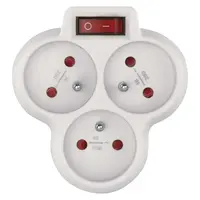 Rozbočovací zásuvka 3× kulatá, bílá, IP20, 250 V~/10 A max., vypínač Rozbočovací zásuvka 3× kulatá, bílá, IP20, 250 V~/10 A max., vypínač