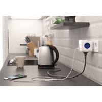 PowerCube Original USB síťový rozbočovač, 4x230V, 2xUSB nabíječka, IP20, PC-O2U-BI-4FR/NI-01