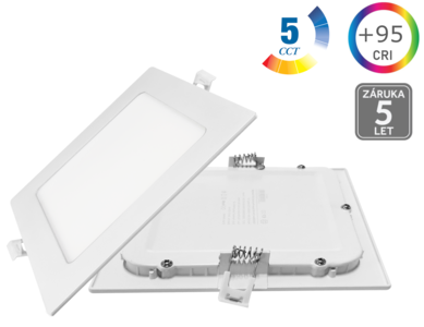 12W LED panel 95X hranatý, PROFI, 5CCT, bílý, 5let záruka