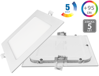 18W LED panel 95X hranatý, PROFI, 5CCT, bílý, 5let záruka