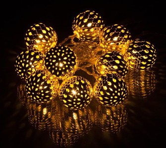 Dekorativní kovové LED koule 10 LEDm 1,5m zlaté , 2x AA baterie, teplá bílá