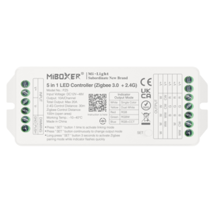 LED přijímač 5v1pro jenobarevné/CCT/RGB/RGBW/RGB+CCT LED pásky, Zigbee 3.0+ 2.4GHz, DC 12-48 V, Max.20 A, PZ5, Mi-Light