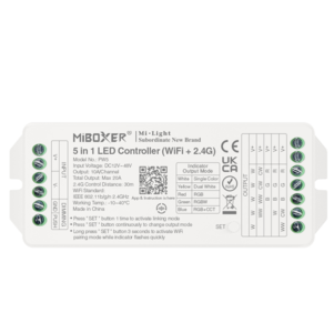 LED přijímač 5v1 pro jenobarevné/CCT/RGB/RGBW/RGB+CCT LED pásky, Wifi+2,4GHz, DC 12-48 V, Max.20 A, PW5, Mi-Light