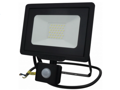 LED SMD reflektor se senzorem City Line 30W, IP65, přívodní kabel 70cm, černé provedení