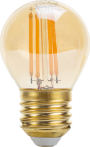 LED plastová žárovka G45 E27, zlatá, 4W, stmívatelná, 2700K, OP1326