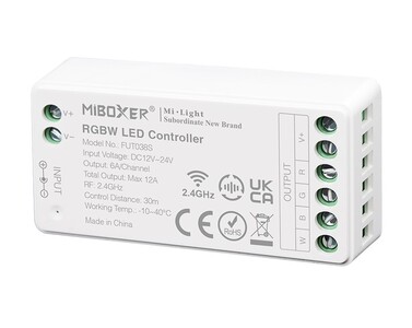 Barevný RGBW LED přijímač, mini verze, 12-24V, 12A, RF 2.4GHz, FUT038S, Mi-Light
