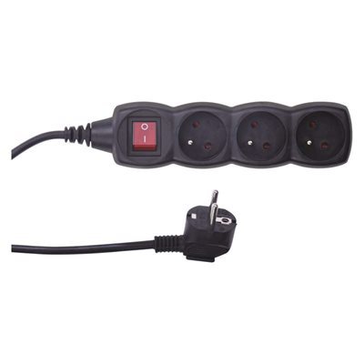 Prodlužovací kabel s vypínačem – 3 zásuvky, 5m, černý Prodlužovací kabel s vypínačem – 3 zásuvky, 5m, černý 1