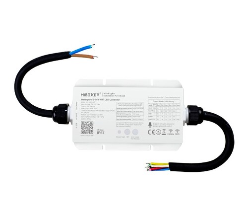 Voděodolný IP67 LED přijímač 5v1 W+RGB+RGBW+CCT, (WiFi+2.4GHz), 12-36V, 20A, WL5-WP, Mi-Light Voděodolný IP67 LED přijímač 5v1 W+RGB+RGBW+CCT, (WiFi+2.4GHz), 12-36V, 20A, WL5-WP, Mi-Light 1
