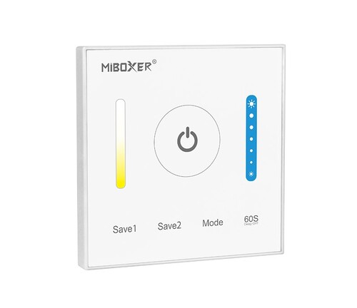 Skleněný ovládací panel CCT, skleněný, RF 2.4GHz, 24VDC, 10A, P2, Mi-Light Skleněný ovládací panel CCT, skleněný, RF 2.4GHz, 24VDC, 10A, P2, Mi-Light 1