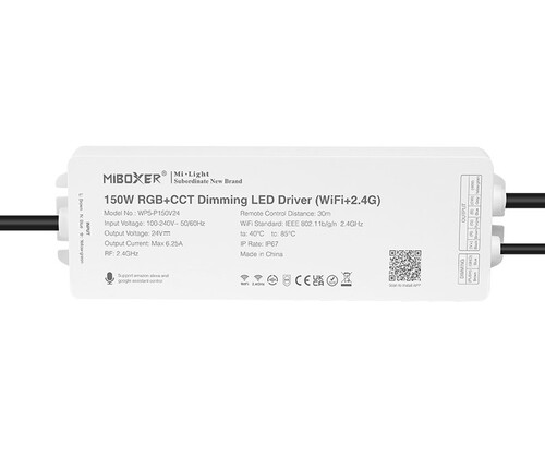 Kombinace zdroje a RGB+CCT přijímače, 150W, WiFi+2.4G, 24VDC, IP67, 230VAC, WP5-P150V24, Mi-Light Kombinace zdroje a RGB+CCT přijímače, 150W, WiFi+2.4G, 24VDC, IP67, 230VAC, WP5-P150V24, Mi-Light 1