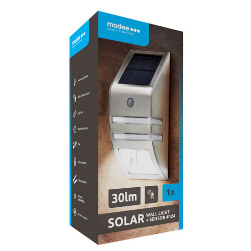 Modee Lighting LED solární nástěnná lampa 124 + senzor, IP44, 9000K, 30lm 1