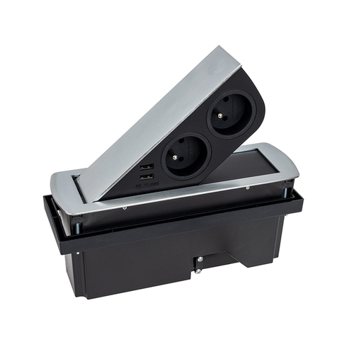 Vestavná nábytková USB zásuvka CIZOBOX s USB a výsuvnými zásuvkami, 2x230V, 2x USB, kartáčovaná ocel, CIZOBOX-SN-2FR-2U-01 Vestavná nábytková USB zásuvka CIZOBOX s USB a výsuvnými zásuvkami, 2x230V, 2x USB, kartáčovaná ocel, CIZOBOX-SN-2FR-2U-01 1
