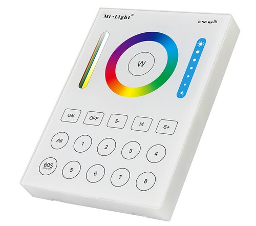 8 kanálový nástěnný ovladač RGB+CCT, B8, 2.4GHz RF, Skleněný, Mi-Light 1