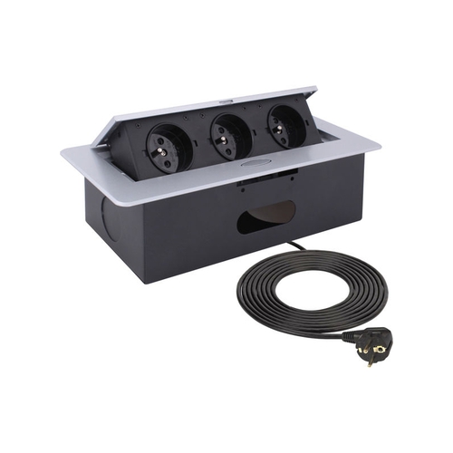 Vestavná, výklopná zásuvka KOMBI-BOX 3x230V hliník, KOMB-ALU-FR-3,0-M02 Vestavná, výklopná zásuvka KOMBI-BOX 3x230V hliník, KOMB-ALU-FR-3,0-M02 1