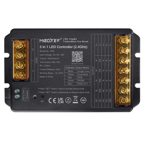 LED přijímač 5v1 RGB+CCT (2,4G), výstup Max 30A, Push, HR5, Mi-Light 1