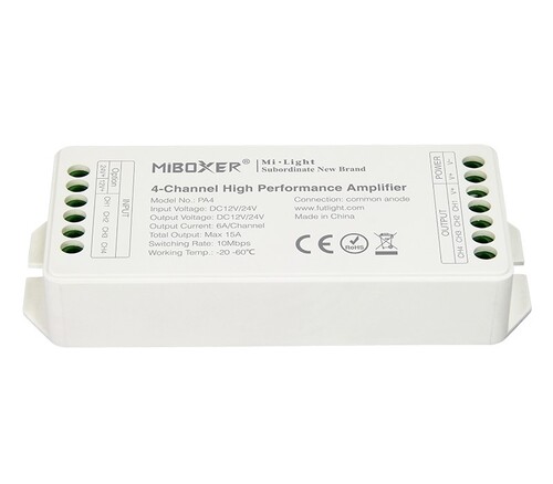 4 kanálový zesilovač MiBoxer, 6A/kanál, 12-24VDC, PA4, Mi-light 1