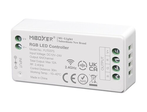 Barevný RGB LED přijímač, mini verze, 12-24V, 12A, RF  2.4GHz, FUT037S, Mi-Light Barevný RGB LED přijímač, mini verze, 12-24V, 12A, RF  2.4GHz, FUT037S, Mi-Light 1