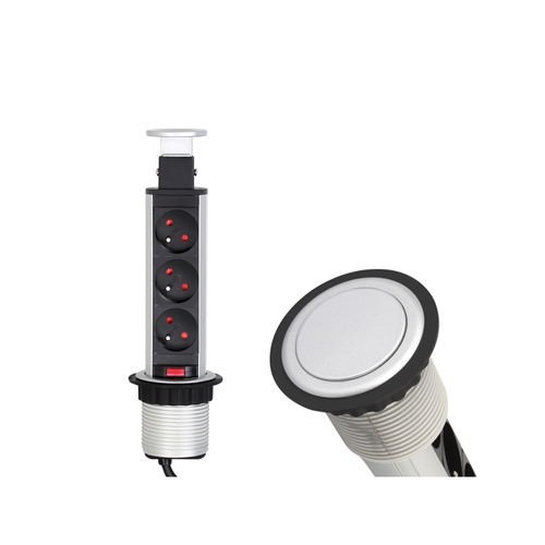 Vestavná, výsuvná zásuvka LIFT-BOX 3x230V hliník, LIFTBOX-ALU-3FR-01 Vestavná, výsuvná zásuvka LIFT-BOX 3x230V hliník, LIFTBOX-ALU-3FR-01 1