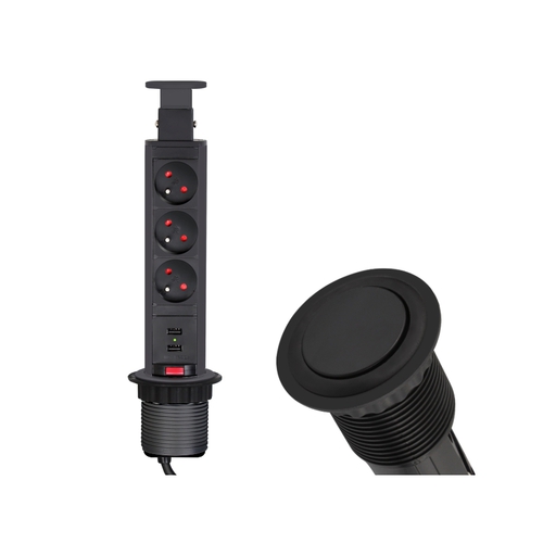 Vestavná, výsuvná zásuvka LIFT-BOX 3x230V, 2x USB černá, LIFTBOX-CZ-3FR-U-02 Vestavná, výsuvná zásuvka LIFT-BOX 3x230V, 2x USB černá, LIFTBOX-CZ-3FR-U-02 1