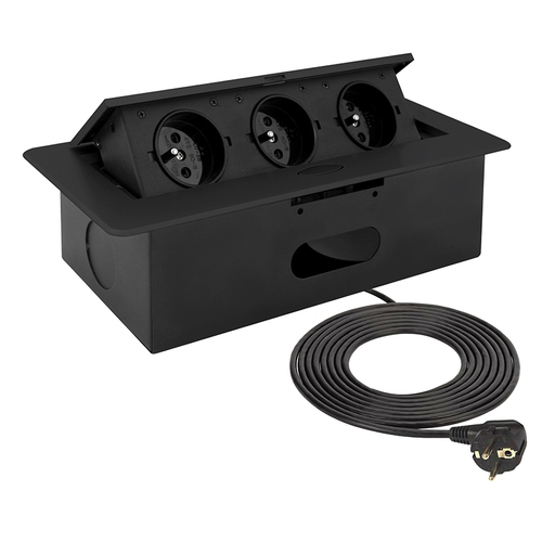 Vestavná, výklopná zásuvka KOMBI-BOX 3x230V černá, KOMB-CZ-FR-3,0-M02 Vestavná, výklopná zásuvka KOMBI-BOX 3x230V černá, KOMB-CZ-FR-3,0-M02 1