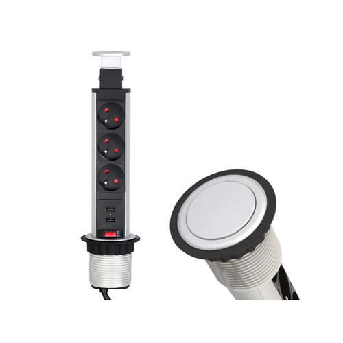 Vestavná, výsuvná zásuvka LIFT-BOX 3x230V, 2x USB hliník, LIFTBOX-ALU-3FR-U-01 Vestavná, výsuvná zásuvka LIFT-BOX 3x230V, 2x USB hliník, LIFTBOX-ALU-3FR-U-01 1