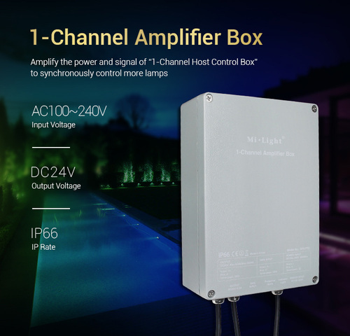 1 kanálový zesilovač 200W, 24VDC, 230VAC, max 8.5A, IP66, SYS-PT2, Mi-Light 1