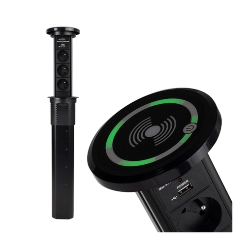 Vestavná, výsuvná zásuvka LIFT BOX USB Automatic s bezdrátovou nabíječkou, 3x230V, 2xUSB, IP20, černá, LIFTBOX-A-CZ-3FR-U-B-01 Vestavná, výsuvná zásuvka LIFT BOX USB Automatic s bezdrátovou nabíječkou, 3x230V, 2xUSB, IP20, černá, LIFTBOX-A-CZ-3FR-U-B-01 1