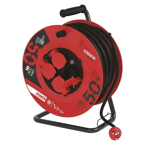 Gumový prodlužovací kabel na bubnu - 4 zásuvky 50m, 230V, IP44 Gumový prodlužovací kabel na bubnu - 4 zásuvky 50m, 230V, IP44 1