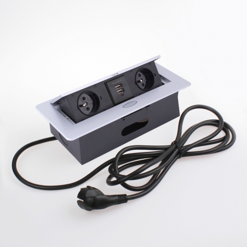 Vestavná, výklopná zásuvka KOMBI-BOX 2x230V, 2x USB hliník, KOMB-ALU-2FR-USB-3,0-M02 Vestavná, výklopná zásuvka KOMBI-BOX 2x230V, 2x USB hliník, KOMB-ALU-2FR-USB-3,0-M02 1