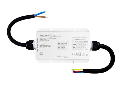 Voděodolný IP65 Multifunkční RF přijímač 5V1, W+RGB+CCT, 12-36V, 20A, LS2-WP, Mi-Light 1