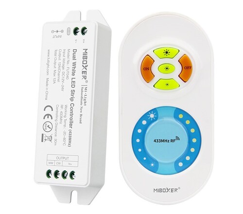 Sada CCT dálkový ovladač a CCT LED přijímač, RF 433MHz, Max.12A, 12-24V, FUT040, Mi-Light 1
