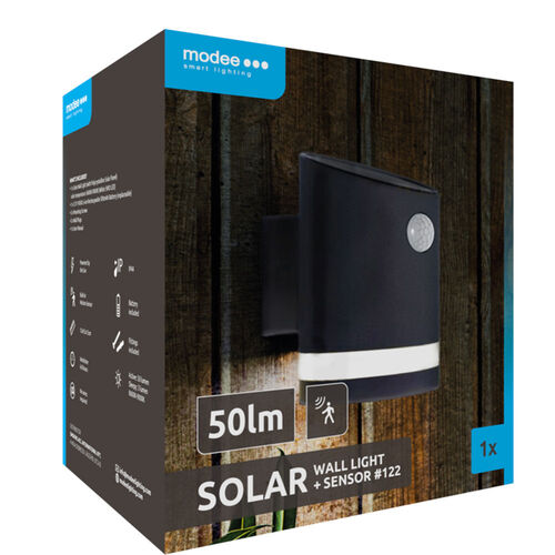 Modee Lighting LED solární nástěnná lampa 122 + senzor, IP44, 9000K 1