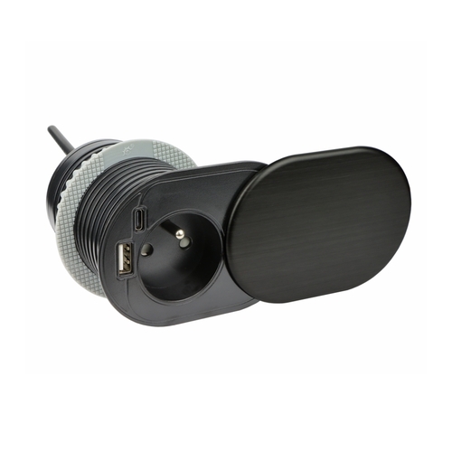 Vestavná nábytková zásuvka SLIDE BOX s USB A+C, 1x230V, 1XUSB, IP20, Ø60, černá, SLIDEBOX-CZ-FR-UAC-01 Vestavná nábytková zásuvka SLIDE BOX s USB A+C, 1x230V, 1XUSB, IP20, Ø60, černá, SLIDEBOX-CZ-FR-UAC-01 1