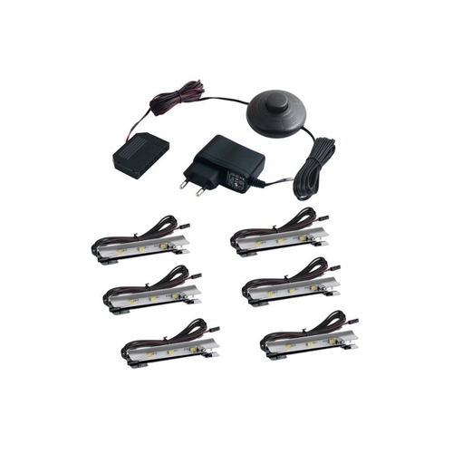 Kovové LED svítidlo pro osvětlení skleněných polic, 6ks,12VDC, IP20, 66x15x10 1