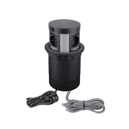 Vestavná nábytková zásuvka MULTI BOX, 2xUSB, indukční nabíječka, 4x230V, 2x port RJ45, černá, MULTIBOX-CZ-4FR-UAC-RJ-01 Vestavná nábytková zásuvka MULTI BOX, 2xUSB, indukční nabíječka, 4x230V, 2x port RJ45, černá, MULTIBOX-CZ-4FR-UAC-RJ-01 1