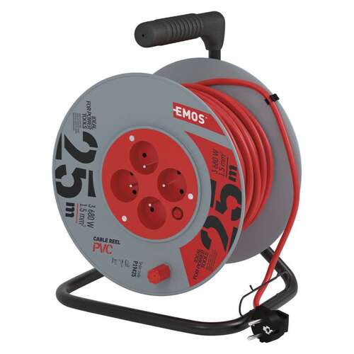 PVC prodlužovací červený kabel na bubnu – 4 zásuvky, 25m 1,5mm2, 230V, IP20 PVC prodlužovací červený kabel na bubnu – 4 zásuvky, 25m 1,5mm2, 230V, IP20 1