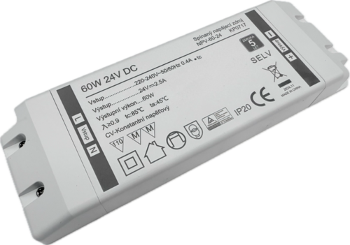 60W Profesionální napájecí zdroj 24V DC, NPV-60-24, kryté svorky, 5 let záruka 1