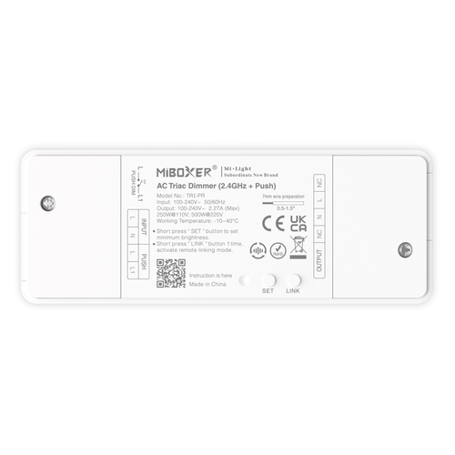 Triakový stmívač AC 500W, 2.4G, 100-240V, TRI-PR, Mi-Light Triakový stmívač AC 500W, 2.4G, 100-240V, TRI-PR, Mi-Light 1
