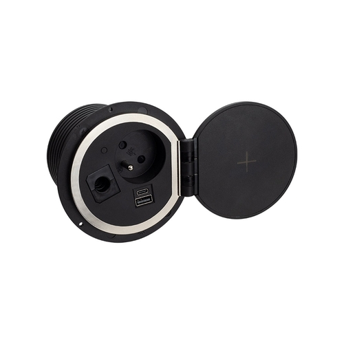 Vestavná nábytková zásuvka SAMBO BOX s bezdrátovou nabíječkou, 1x230V, 2xUSB typu A, C, IP20, SAMBOBOX-CZ-FR-U-2-01 Vestavná nábytková zásuvka SAMBO BOX s bezdrátovou nabíječkou, 1x230V, 2xUSB typu A, C, IP20, SAMBOBOX-CZ-FR-U-2-01 1