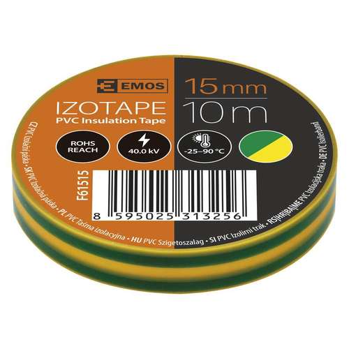 Izolační páska PVC 15mm / 10m zelenožlutá 1